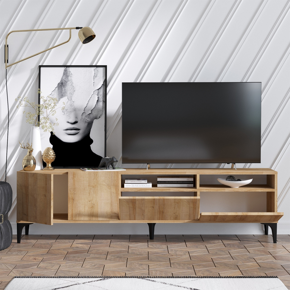 Riona Wooden TV Stand with 4 Doors in Oak
