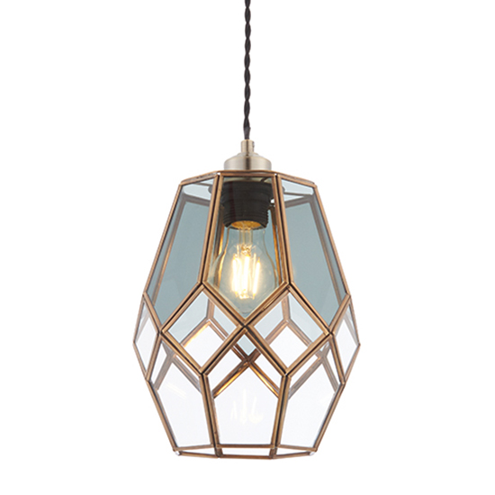 Ripley Glass Ceiling Pendant Light In Antique Brass