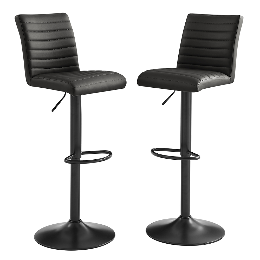 Ripple Black Faux Leather Bar Stools With Black Base In Pair