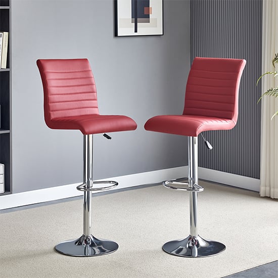 Product photograph of Ripple Bordeaux Faux Leather Bar Stools With Chrome Base In Pair from Furniture in Fashion