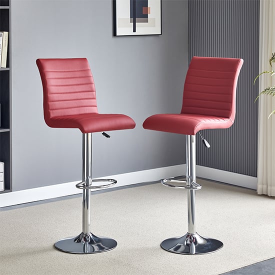 Read more about Ripple bordeaux faux leather bar stools with chrome base in pair
