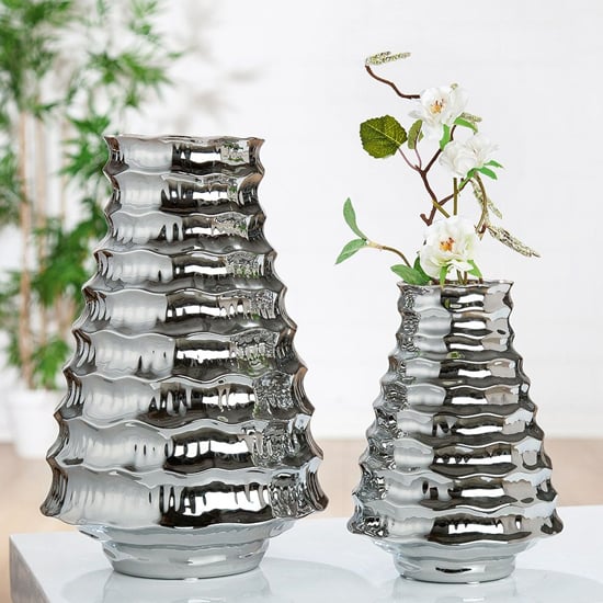 Ripple Ceramic Large Decorative Vase In Silver_2