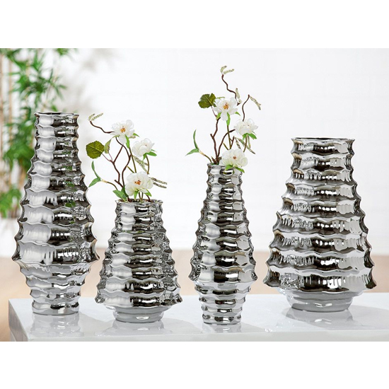 Ripple Ceramic Set Of 4 Decorative Vases In Silver Furniture in Fashion