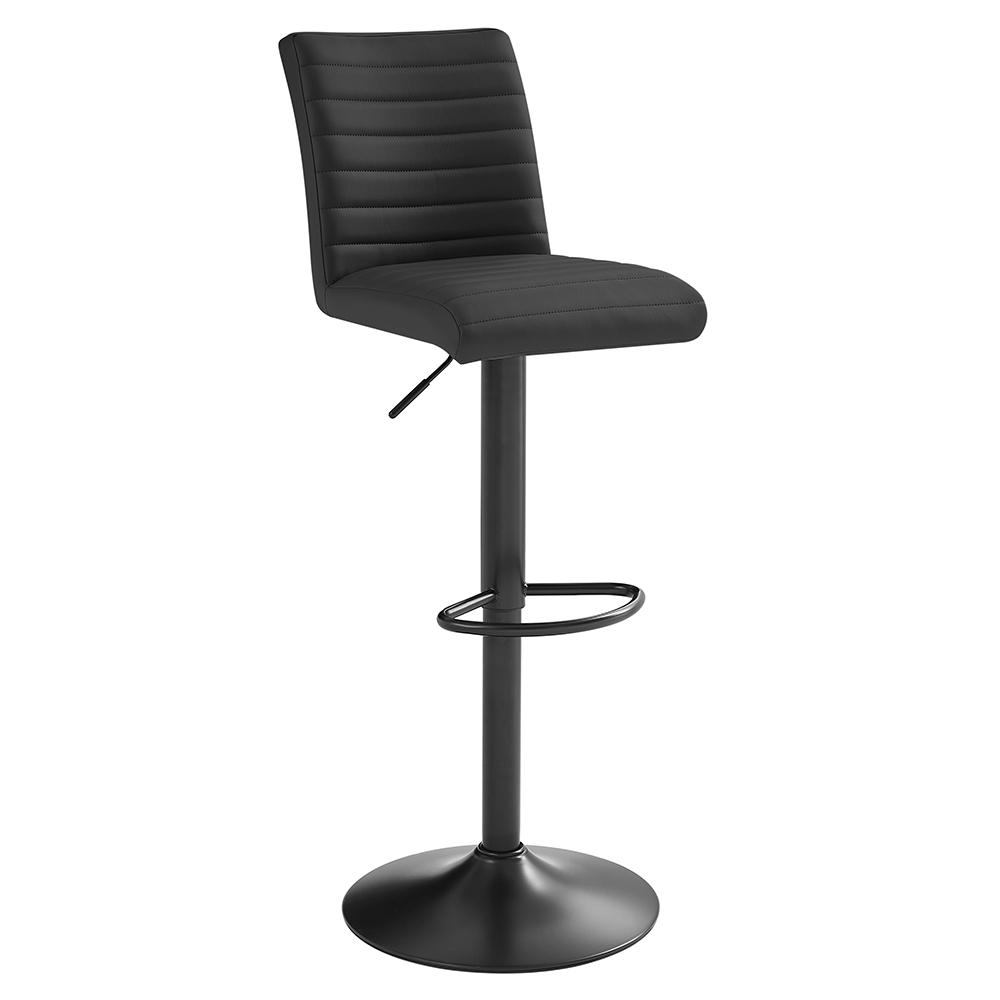Ripple Faux Leather Bar Stool In Black With Black Base