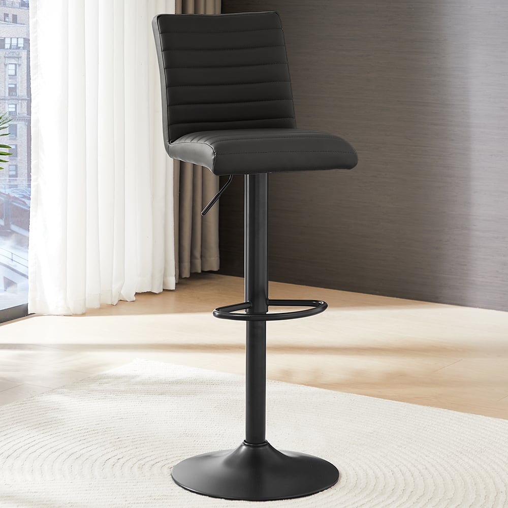 Ripple Faux Leather Bar Stool In Black With Black Base