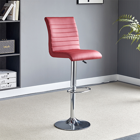Read more about Ripple faux leather bar stool in bordeaux with chrome base