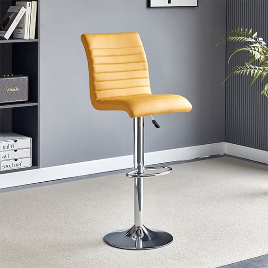 Read more about Ripple faux leather bar stool in curry with chrome base