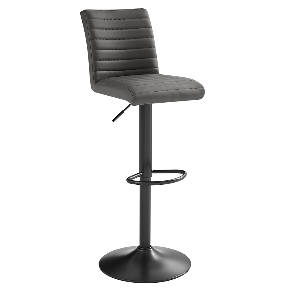 Ripple Faux Leather Bar Stool In Grey With Black Base