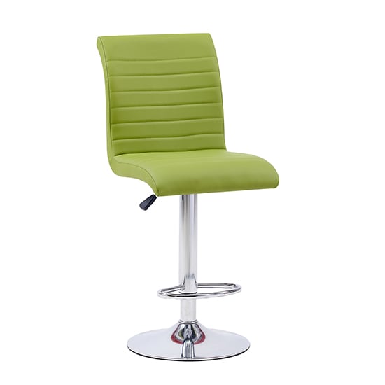 Ripple Faux Leather Bar Stool In Lime Green With Chrome Base