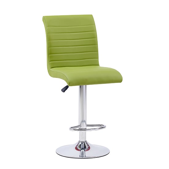 Photo of Ripple faux leather bar stool in lime green with chrome base