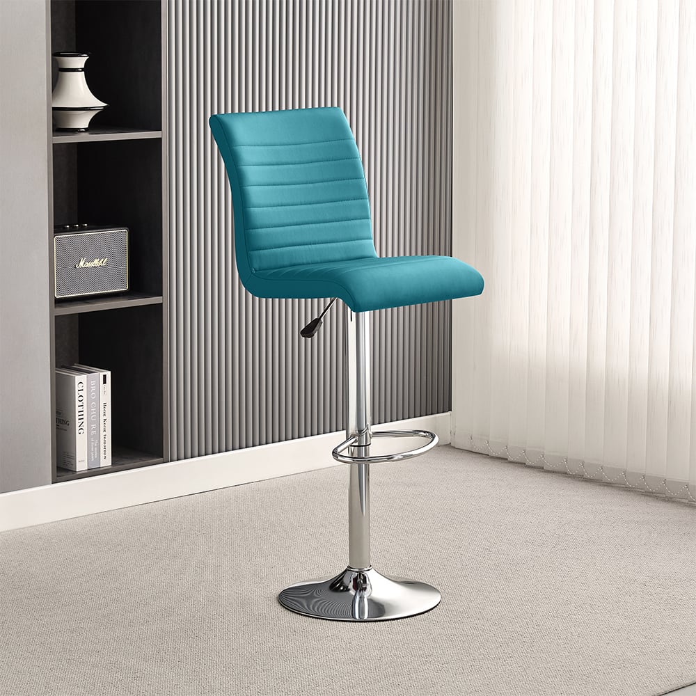 Product photograph of Ripple Faux Leather Bar Stool In Teal With Chrome Base from Furniture in Fashion