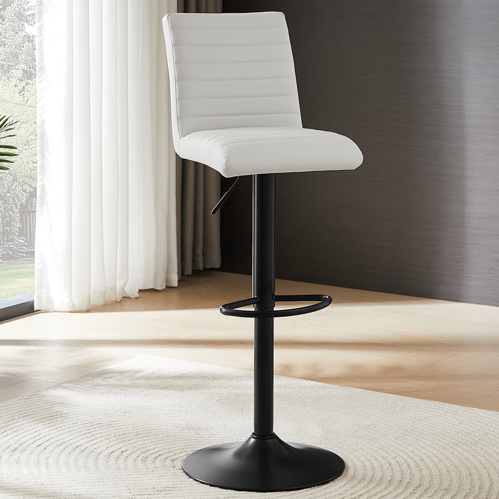 Ripple Faux Leather Bar Stool In White With Black Base