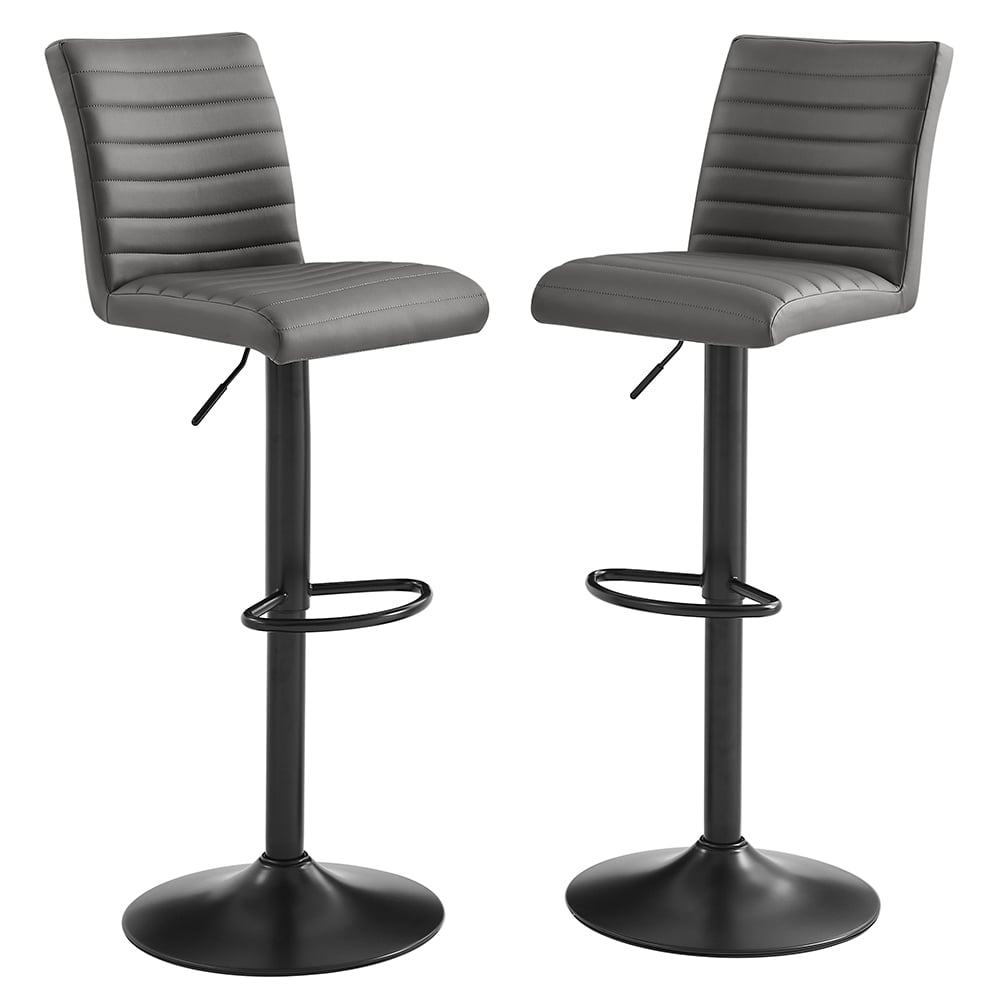 Ripple Grey Faux Leather Bar Stools With Black Base In Pair