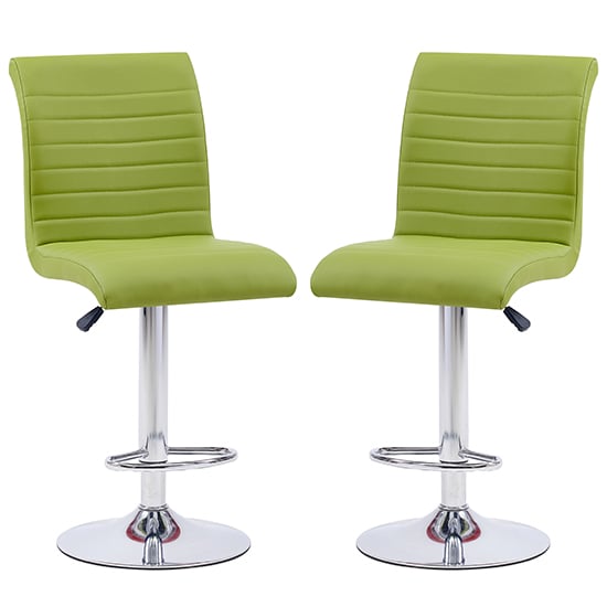 Photo of Ripple green faux leather bar stools with chrome base in pair