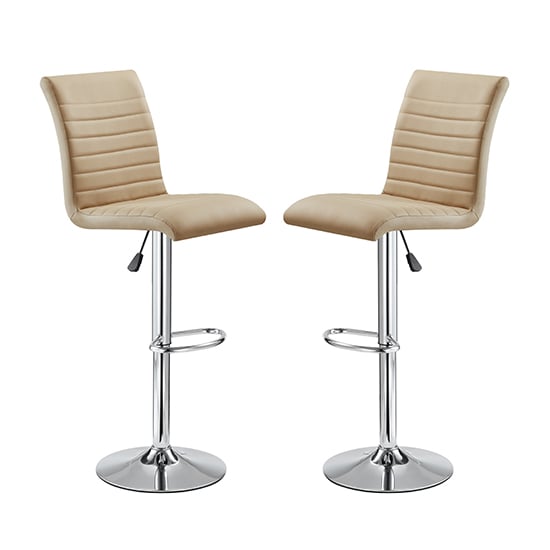 Ripple Taupe Faux Leather Bar Stools With Chrome Base In Pair