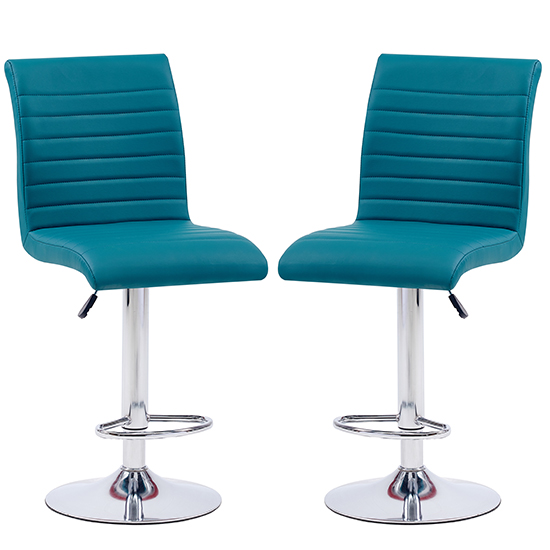 Product photograph of Ripple Teal Faux Leather Bar Stools With Chrome Base In Pair from Furniture in Fashion