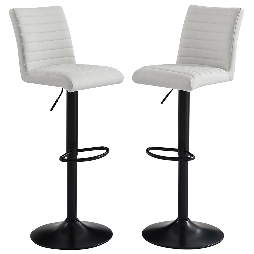 Ripple White Faux Leather Bar Stools With Black Base In Pair