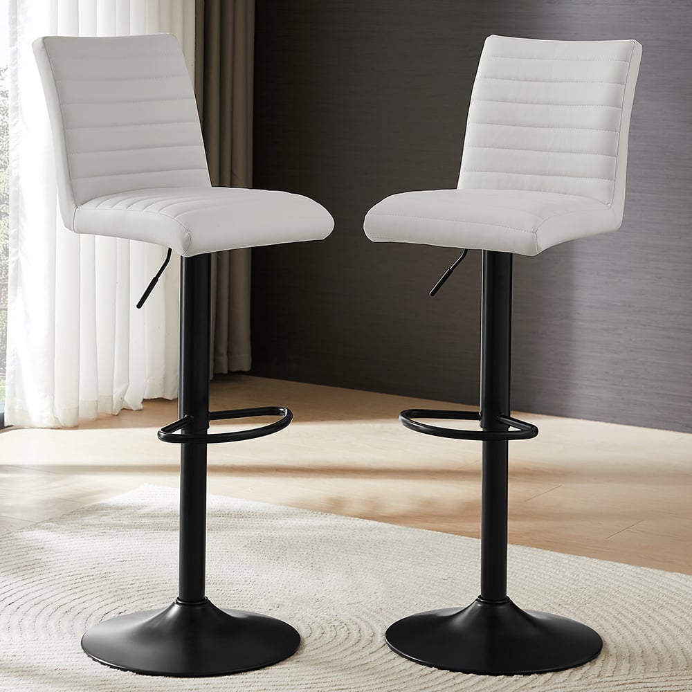 Ripple White Faux Leather Bar Stools With Black Base In Pair