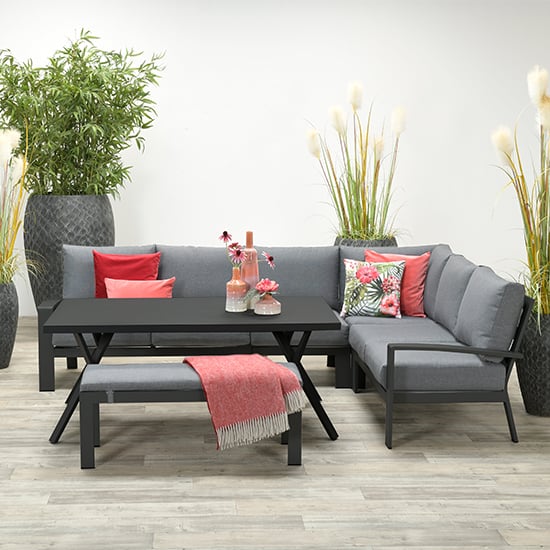 Product photograph of Risby Outdoor Fabric Lounge Dining Set In Reflex Black from Furniture in Fashion