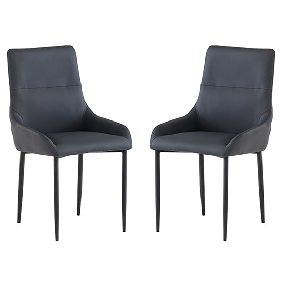 Rissa Blue Faux Leather Dining Chairs With Black Legs In Pair