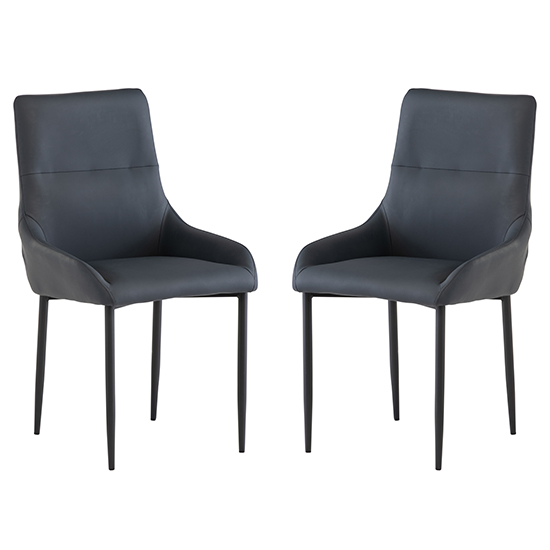 Rissa Blue Faux Leather Dining Chairs With Black Legs In Pair