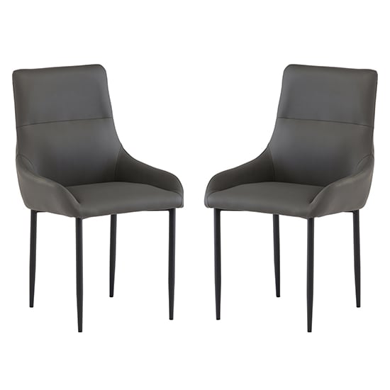 Rissa Dark Grey Faux Leather Dining Chairs With Black Legs In Pair