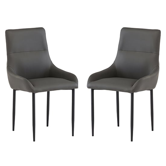 Read more about Rissa dark grey faux leather dining chairs with black legs in pair