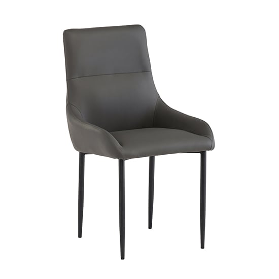 Rissa Faux Leather Dining Chair In Dark Grey With Black Legs