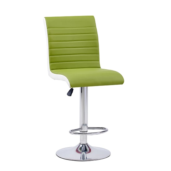 Ritz Faux Leather Bar Stool In Green And White With Chrome Base