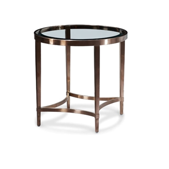 Photo of Ritz glass round end table in clear and brushed antique brass