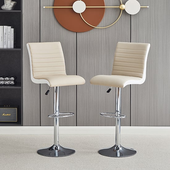 Product photograph of Ritz Taupe And White Faux Leather Bar Stools In Pair from Furniture in Fashion