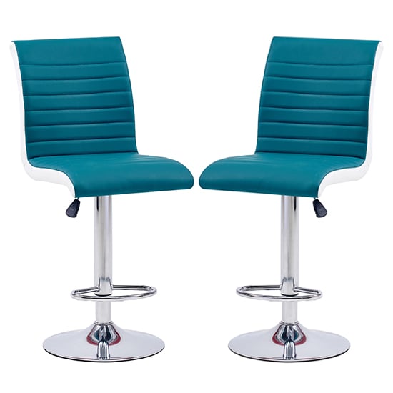 Ritz Teal And White Faux Leather Bar Stools In Pair