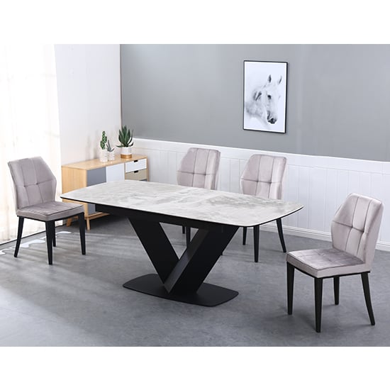 Riva Extending Ceramic Dining Table, Light Grey Marble Dining Table And Chairs