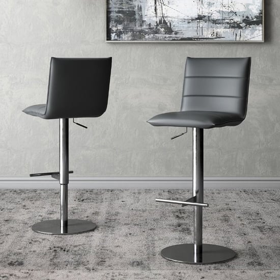 Radlett Grey Faux Leather Bar Stools In Pair