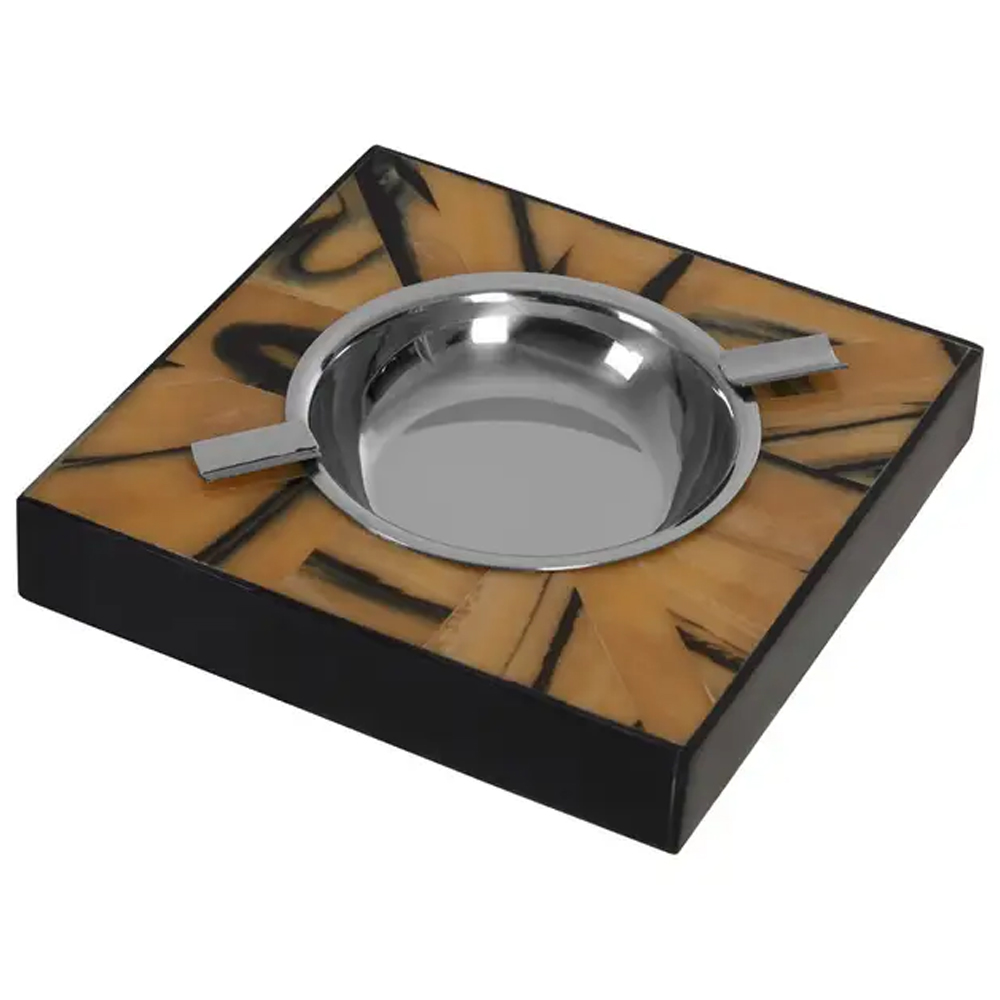 Riva Wooden Steel Ashtray In Brown