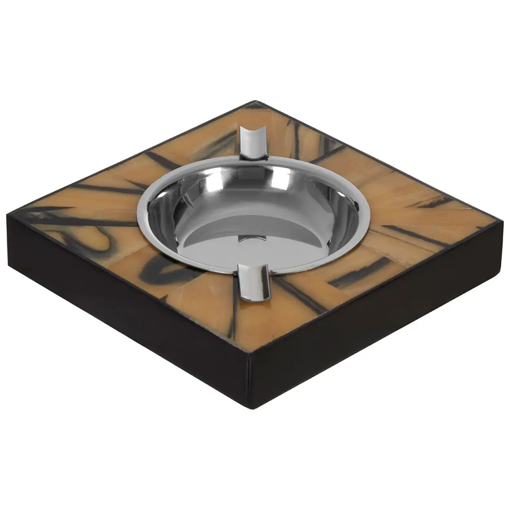 Riva Wooden Steel Ashtray In Brown