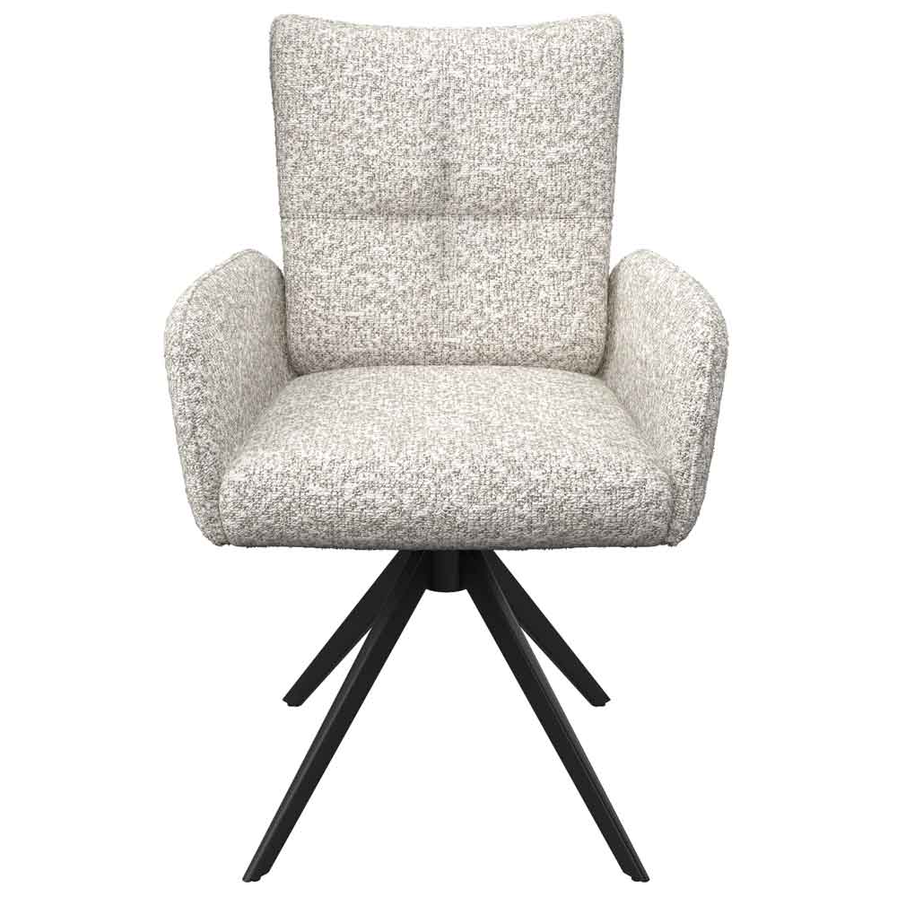 Rivano Ivory Fabric Swivel Dining Chairs with Black Legs in Pair