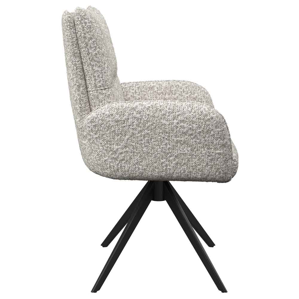 Rivano Ivory Fabric Swivel Dining Chairs with Black Legs in Pair