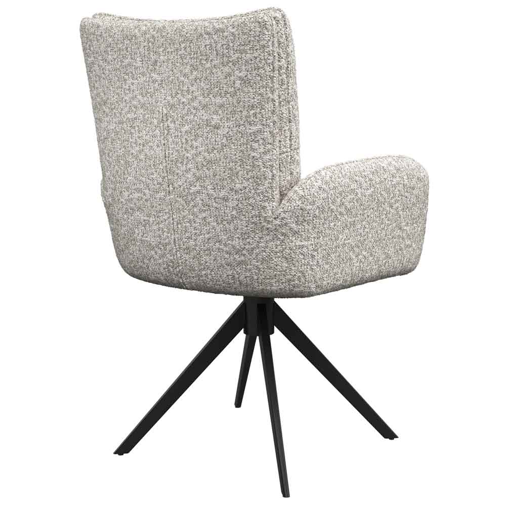 Rivano Ivory Fabric Swivel Dining Chairs with Black Legs in Pair