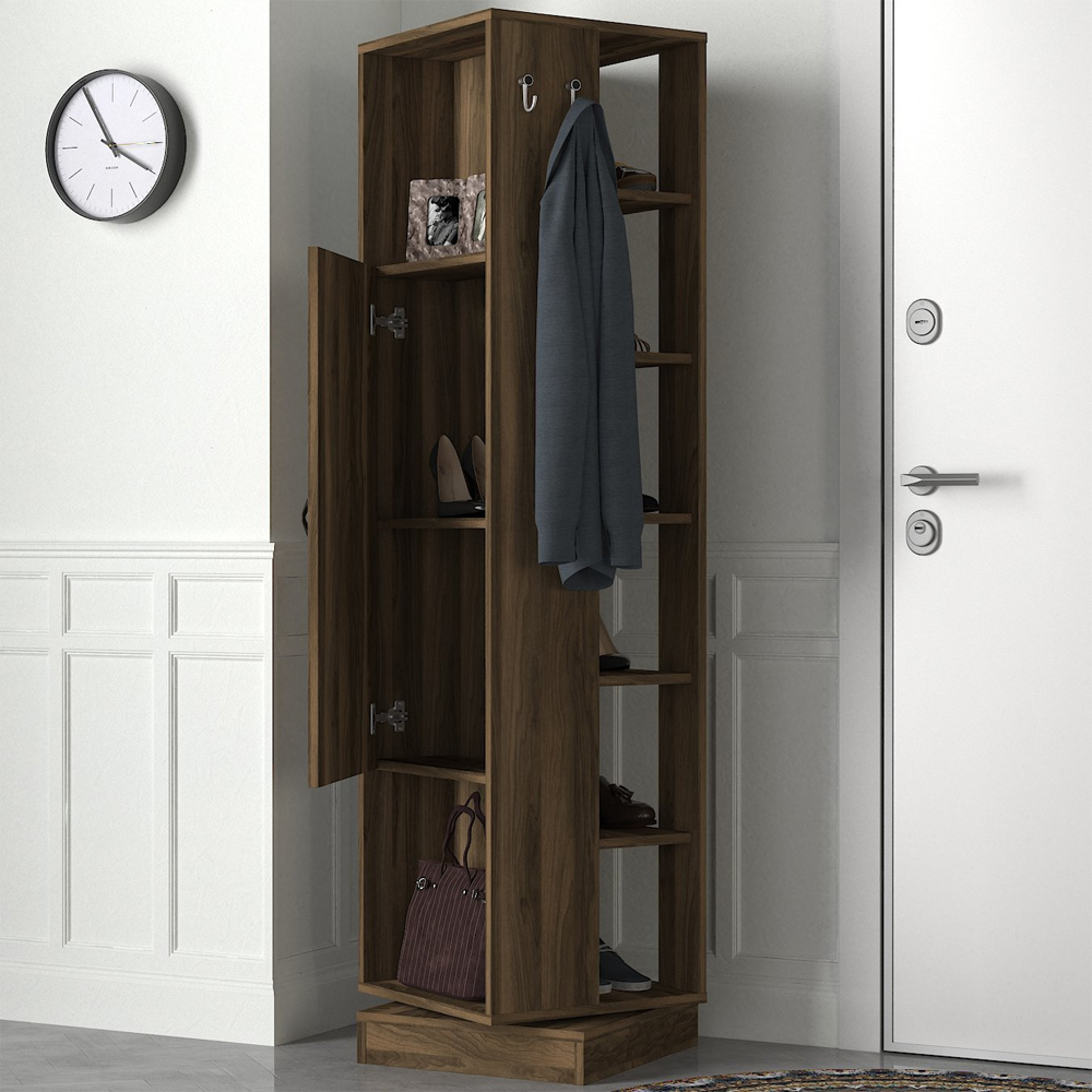 Rivaro Wooden Hallway Coat Stand with Mirror in Walnut