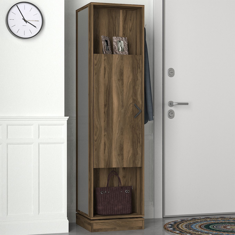 Rivaro Wooden Hallway Coat Stand with Mirror in Walnut