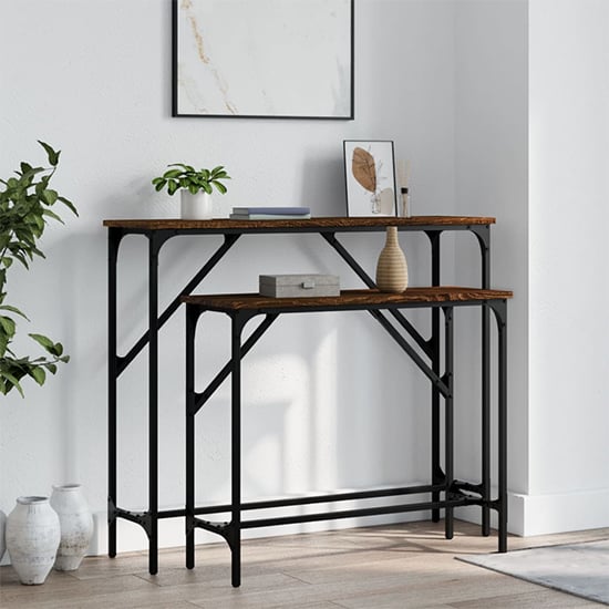 Read more about Rivas set of 2 wooden console tables in brown oak