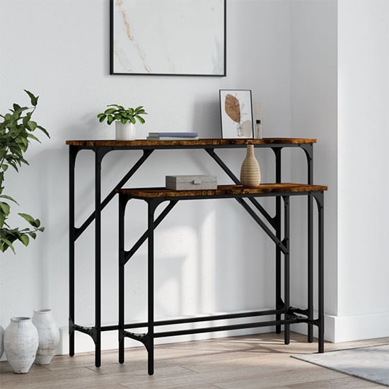 Read more about Rivas set of 2 wooden console tables in smoked oak