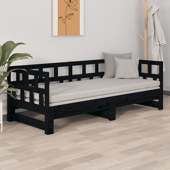 Product photograph of Rivas Solid Pinewood Pull-out Single Day Bed In Black from Furniture in Fashion