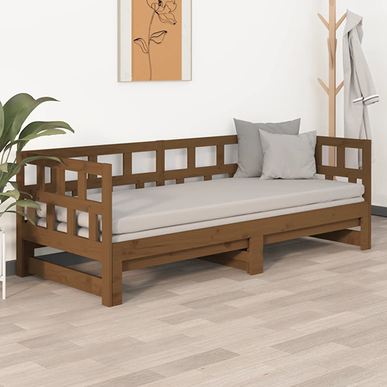 Rivas Solid Pinewood Pullout Single Day Bed In Honey Brown Furniture
