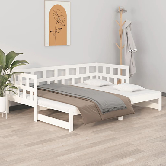 Rivas Solid Pinewood Pull-out Single Day Bed In White