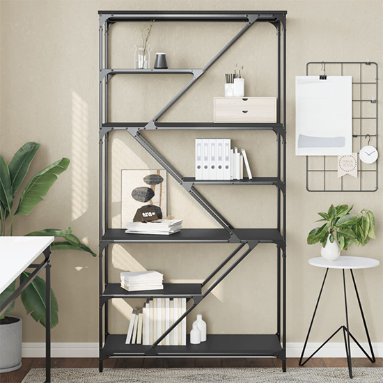 Product photograph of Rivas Wooden Bookshelf In Black With Steel Frame from Furniture in Fashion