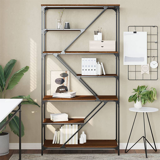 Read more about Rivas wooden bookshelf in brown oak with steel frame