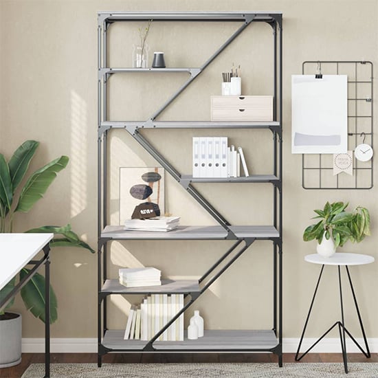 Read more about Rivas wooden bookshelf in grey sonoma oak with steel frame