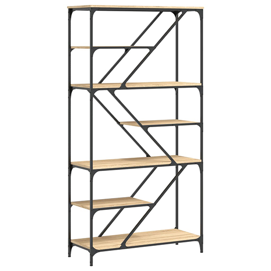 Rivas Wooden Bookshelf In Sonoma Oak With Steel Frame
